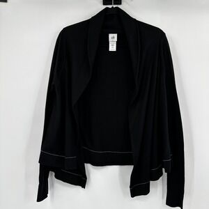 Cabi 3355 Winsome Black Draped Shawl Collar Open Front Cardigan Sweater Large